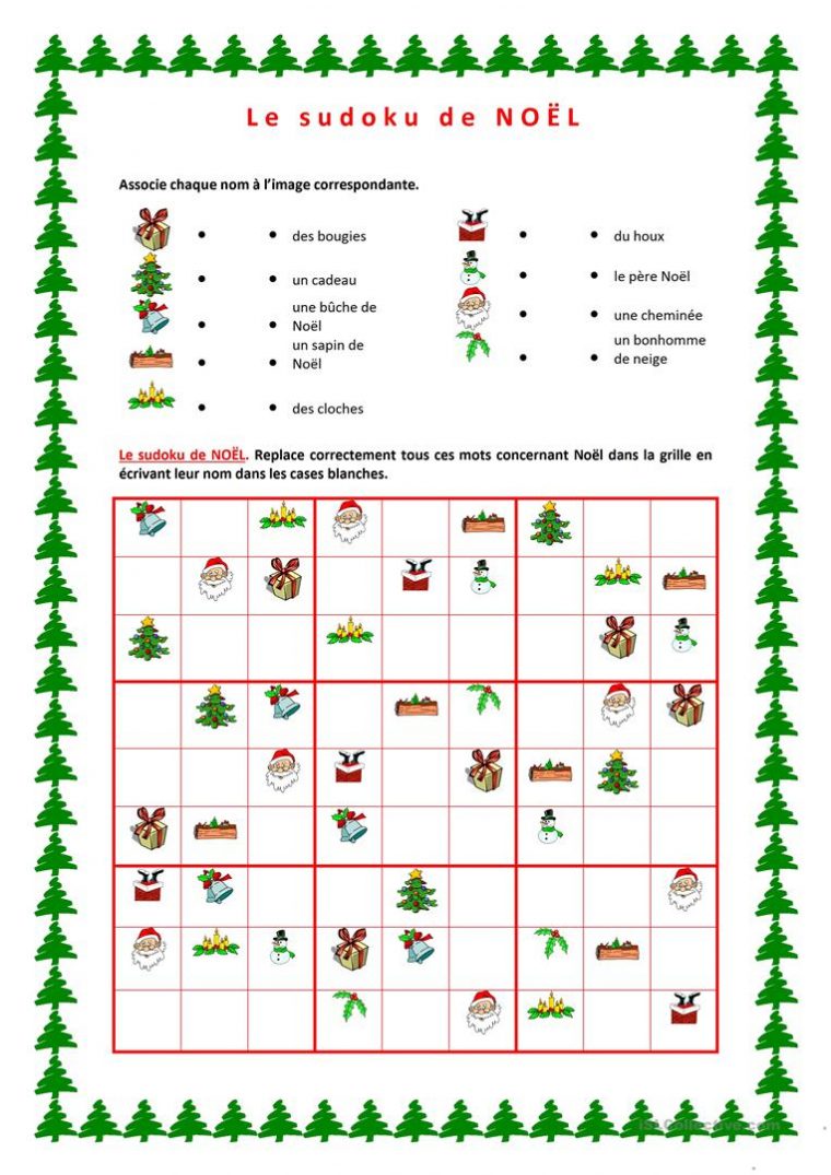 Le Sudoku De Noël – Français Fle Fiches Pedagogiques encequiconcerne Jeu Le Sudoku