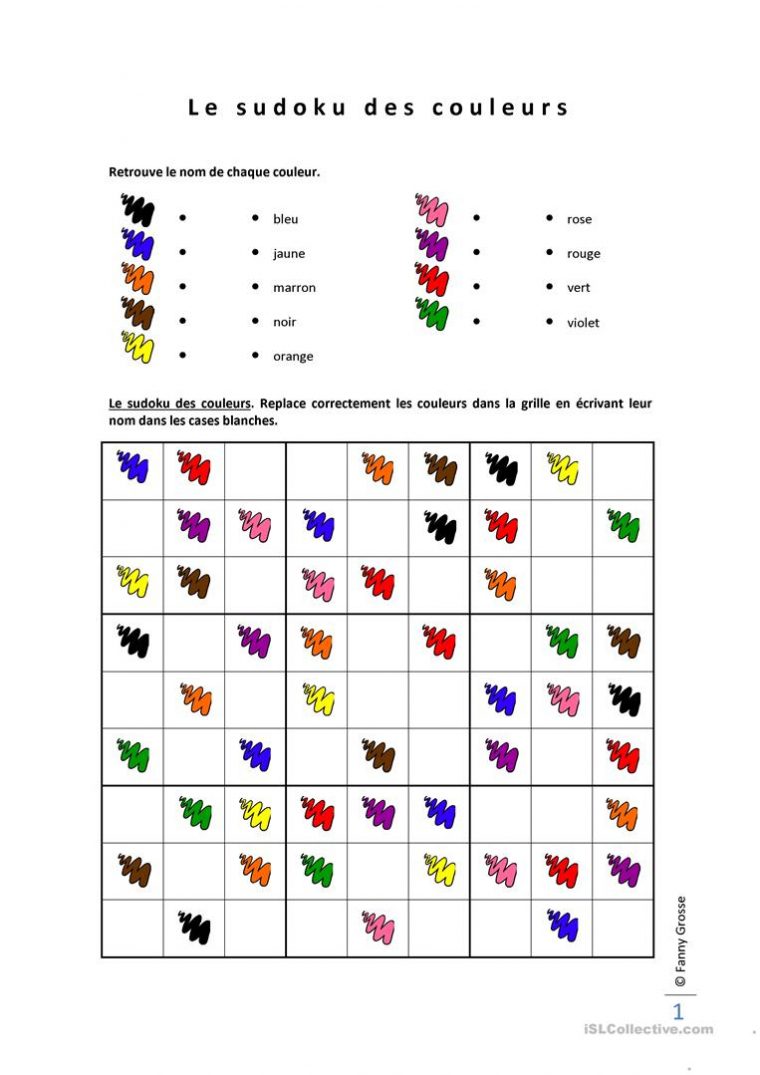 Le Sudoku Des Couleurs – Français Fle Fiches Pedagogiques intérieur Grille Sudoku Imprimer