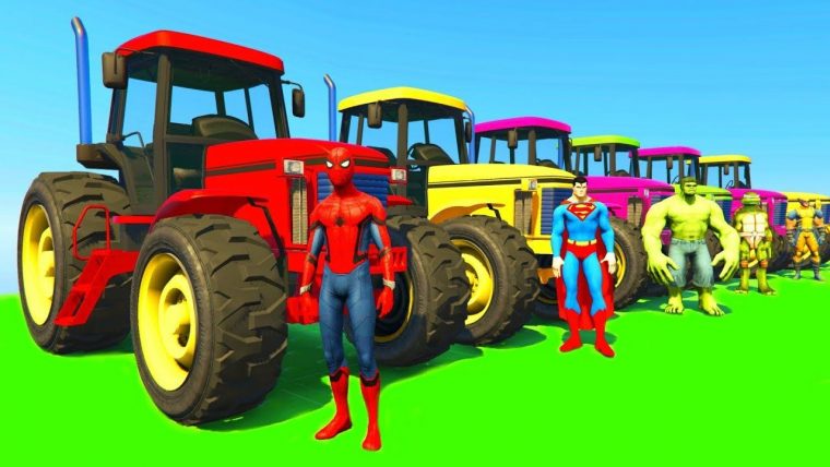 Learn Colors With Tractor & Jetski W Superheroes Cartoon à Dessin Animé De Tracteur John Deere