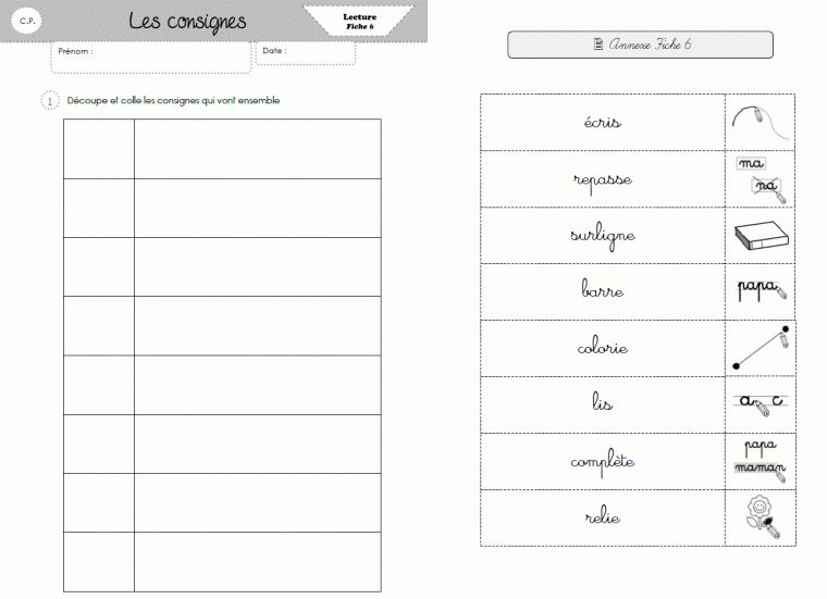 Lecture Cp – Les Consignes – Cycle 2 ~ Orphéecolecycle 2 serapportantà Fiche Français Ce1 Imprimer