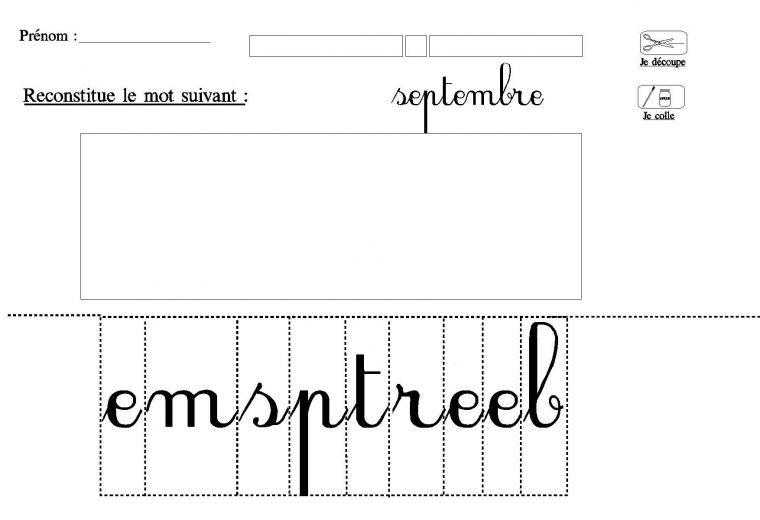 Lecture Decouper Et Coller Les Lettres Du Mois Septembre à Écriture Grande Section À Imprimer