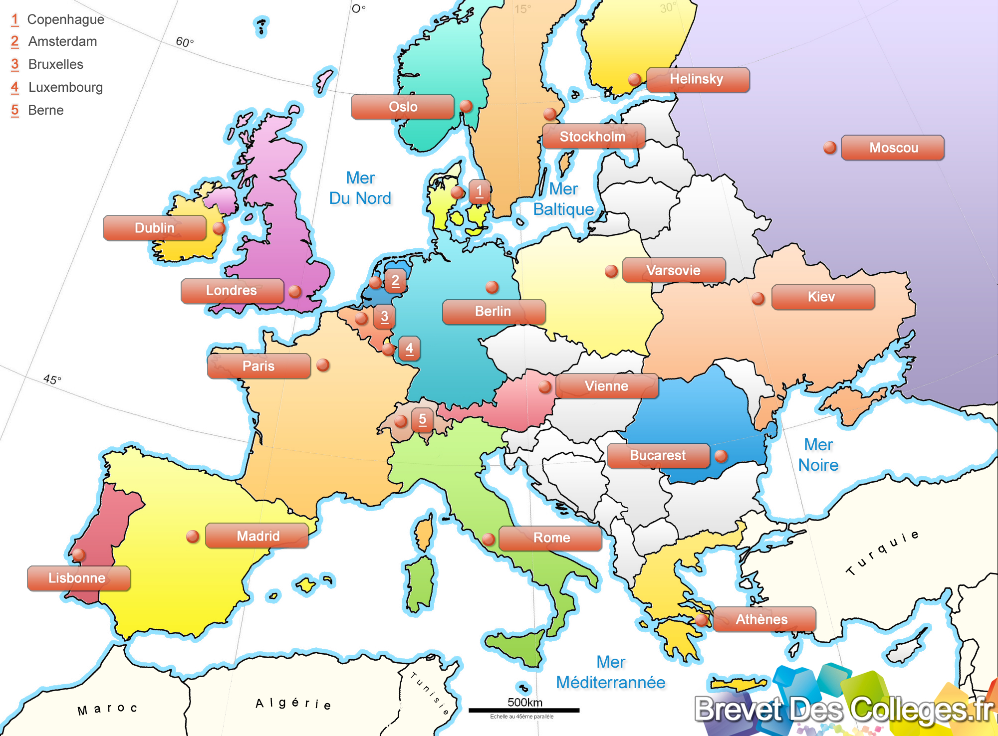 Les Capitales D'europe à Europe Carte Capitale