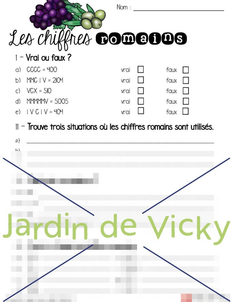 Les Chiffres Romains | Jardin De Vicky avec Exercice Chiffre Romain