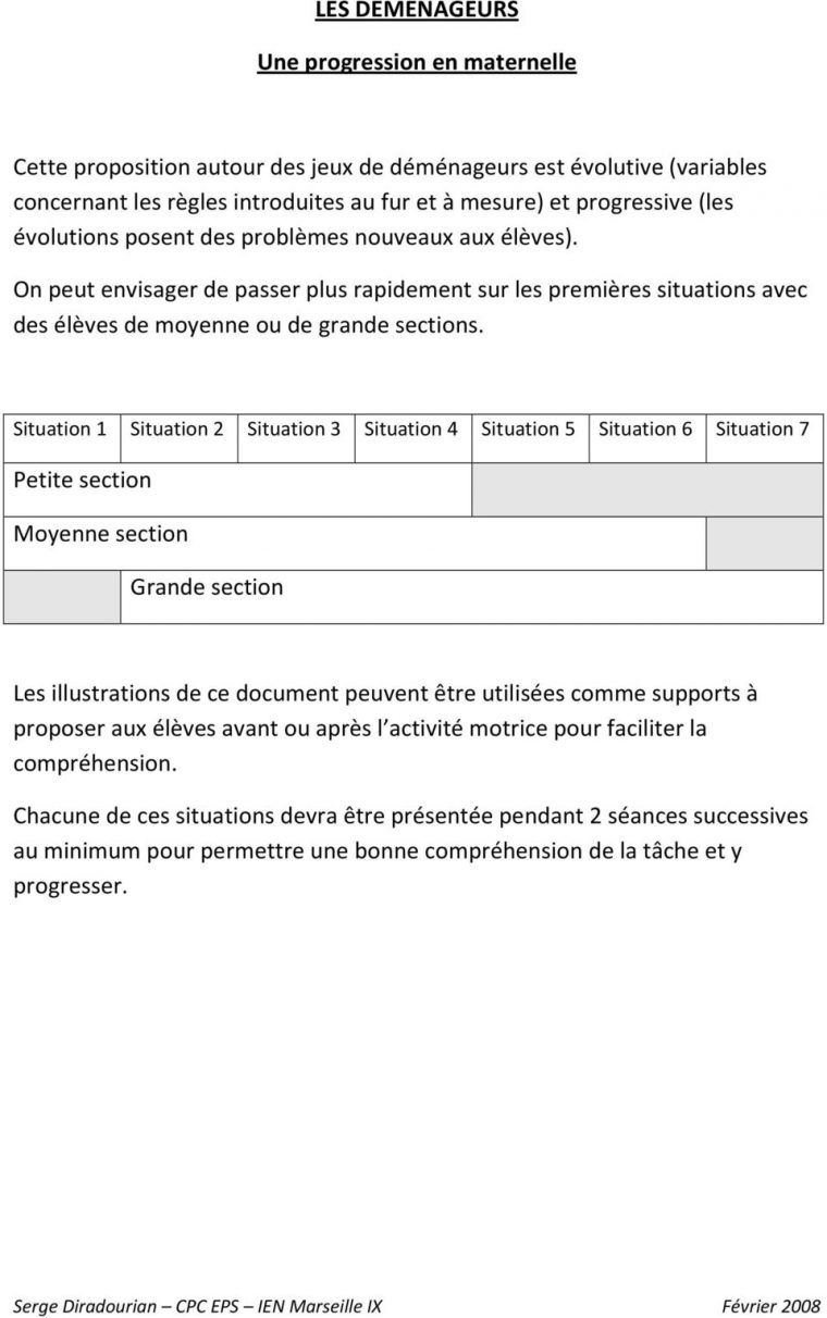 Les Demenageurs. Une Progression En Maternelle – Pdf Free intérieur Jeux Maternelle Moyenne Section