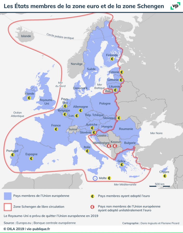 Les États Membres De La Zone Euro Et De La Zone Schengen destiné Carte Des Pays Membres De L Ue