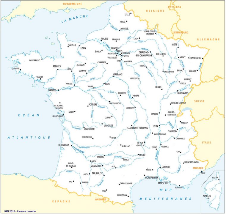 Les Fonds De Cartes Vierges De La France Proposés Par L'ign destiné Carte De France Avec Départements Et Préfectures