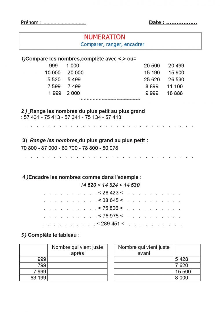 Les Grands Nombres,exercices Numération Ce2,cm1,cm2 dedans Exercice Cm1 Gratuit