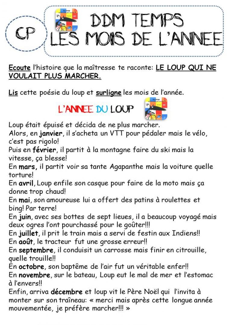 Les Mois De L'annee Avec Le Loup – Cp – La Classe De Corinne serapportantà Jeux Pour Apprendre Les Mois De L Année