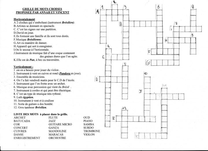 Les Mots Croisés De La Semaine Musicale – [Circonscription concernant Mots Croisés Cm2 À Imprimer