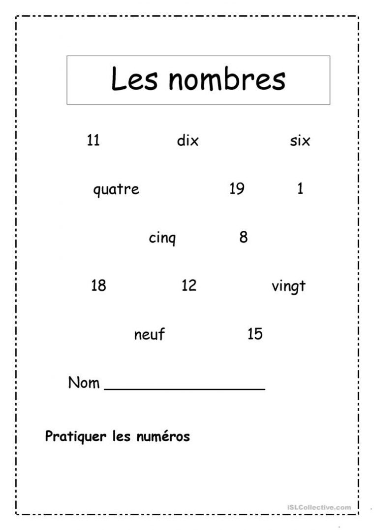 Les Nombres 1-20 – Français Fle Fiches Pedagogiques pour Apprendre A Ecrire Les Chiffres