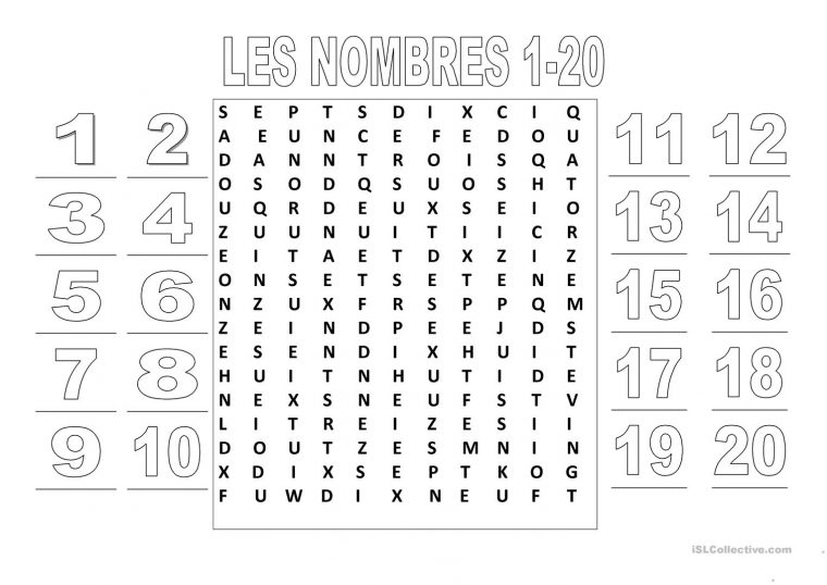 Les Nombres 1-20 (Mots Croisés) – Français Fle Fiches destiné Mots Croisés Pour Débutants À Imprimer