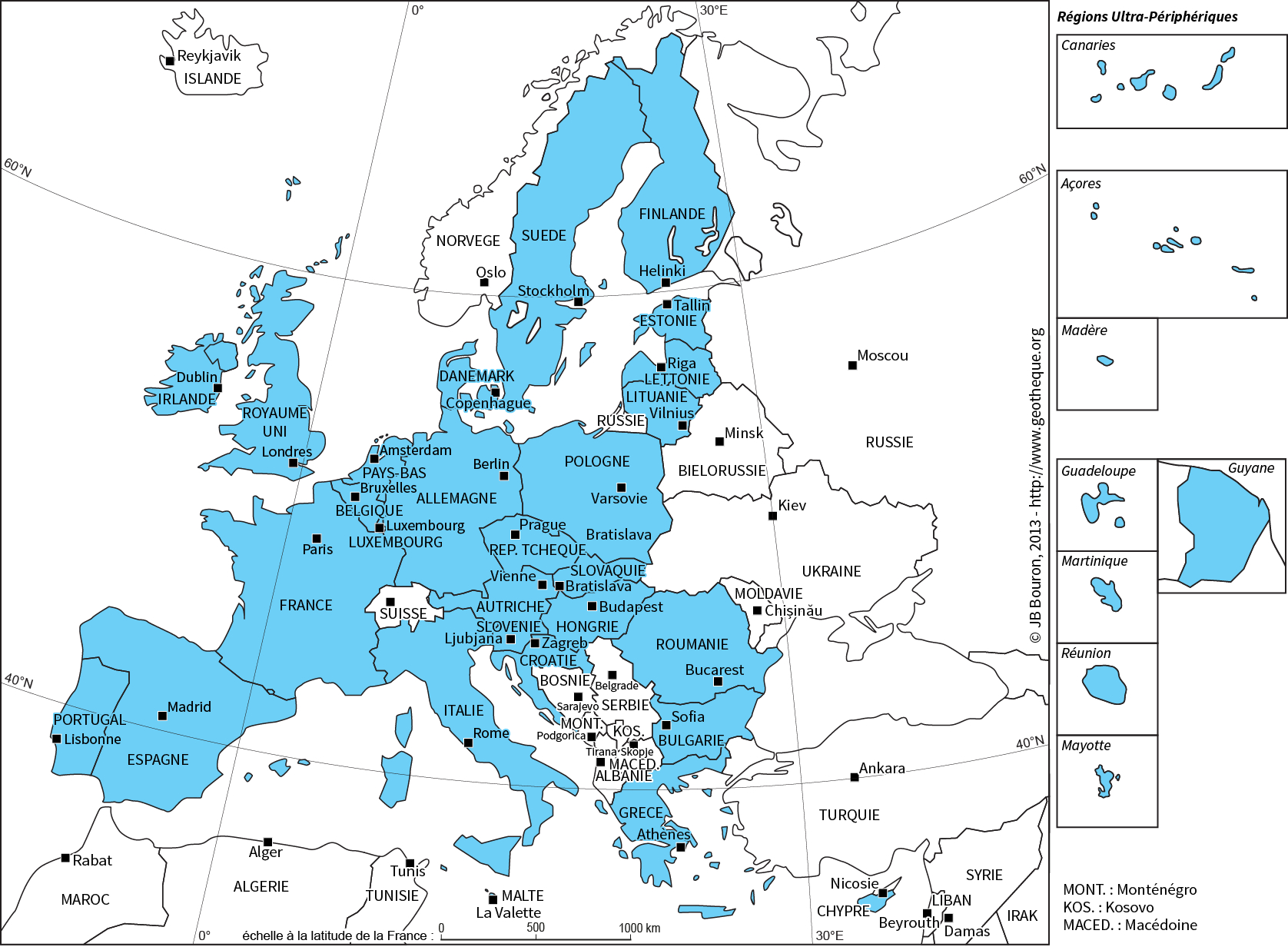 Les Pays De L'union Avec Leur Capitale pour Carte De L Europe Capitales