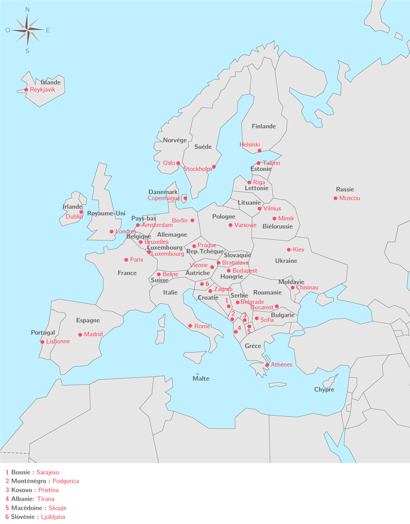 Les Pays Européens Et Leurs Capitales - 3E - Carte concernant Pays Et Capitales D Europe