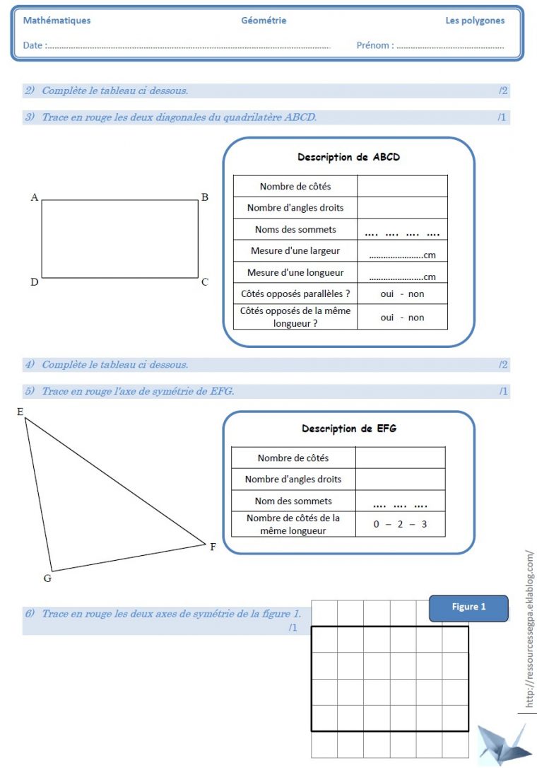 Les Polygones Et Les Solides – Ressources Pour Les Segpa intérieur Évaluation Cm1 Symétrie