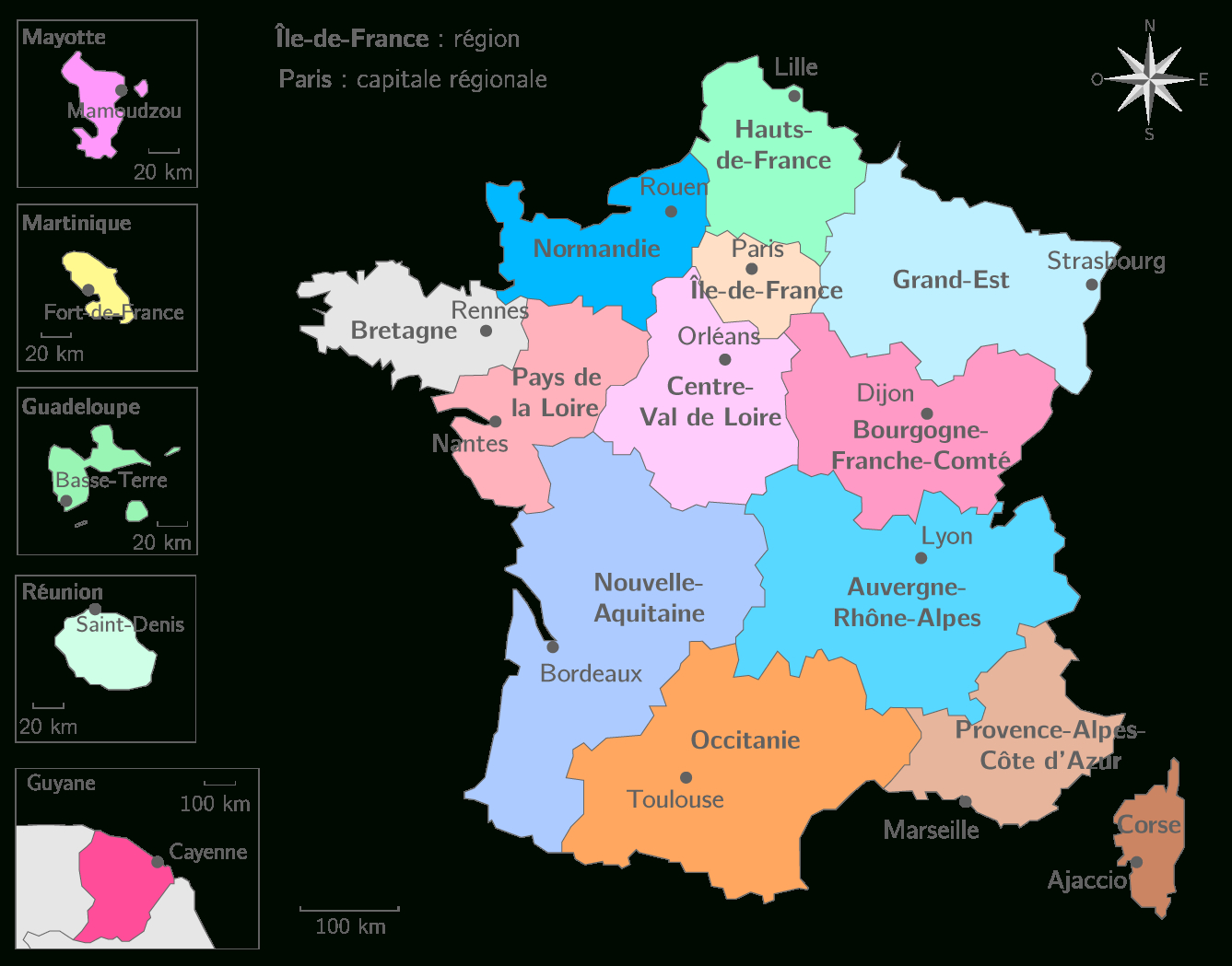 Les Régions Françaises Et Leurs Capitales - 3E - Carte dedans Carte De La France Région 