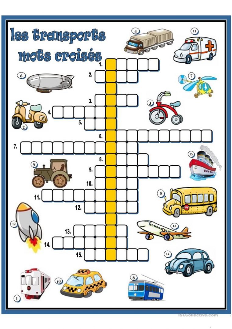 Les Transports – Mots Croisés – Français Fle Fiches Pedagogiques avec Resultat Mots Croises