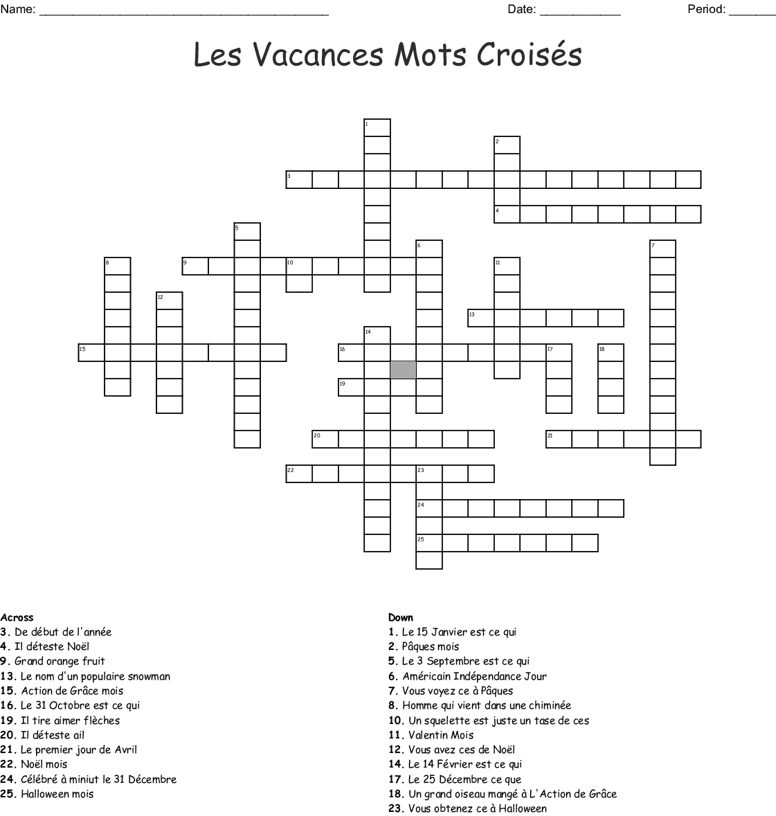 Les Vacances Mots Croisés Crossword - Wordmint destiné Mots Croisés Noel