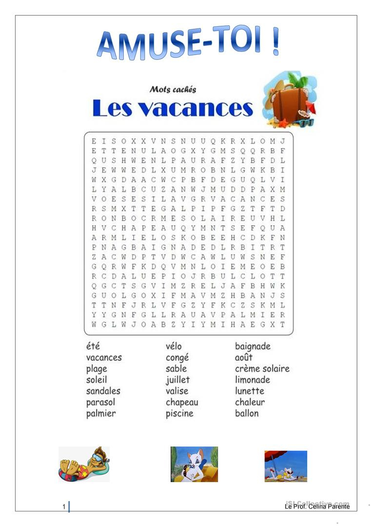 Les Vacances-Mots Fléchés - Français Fle Fiches Pedagogiques à Mots Fléchés Facile À Imprimer 