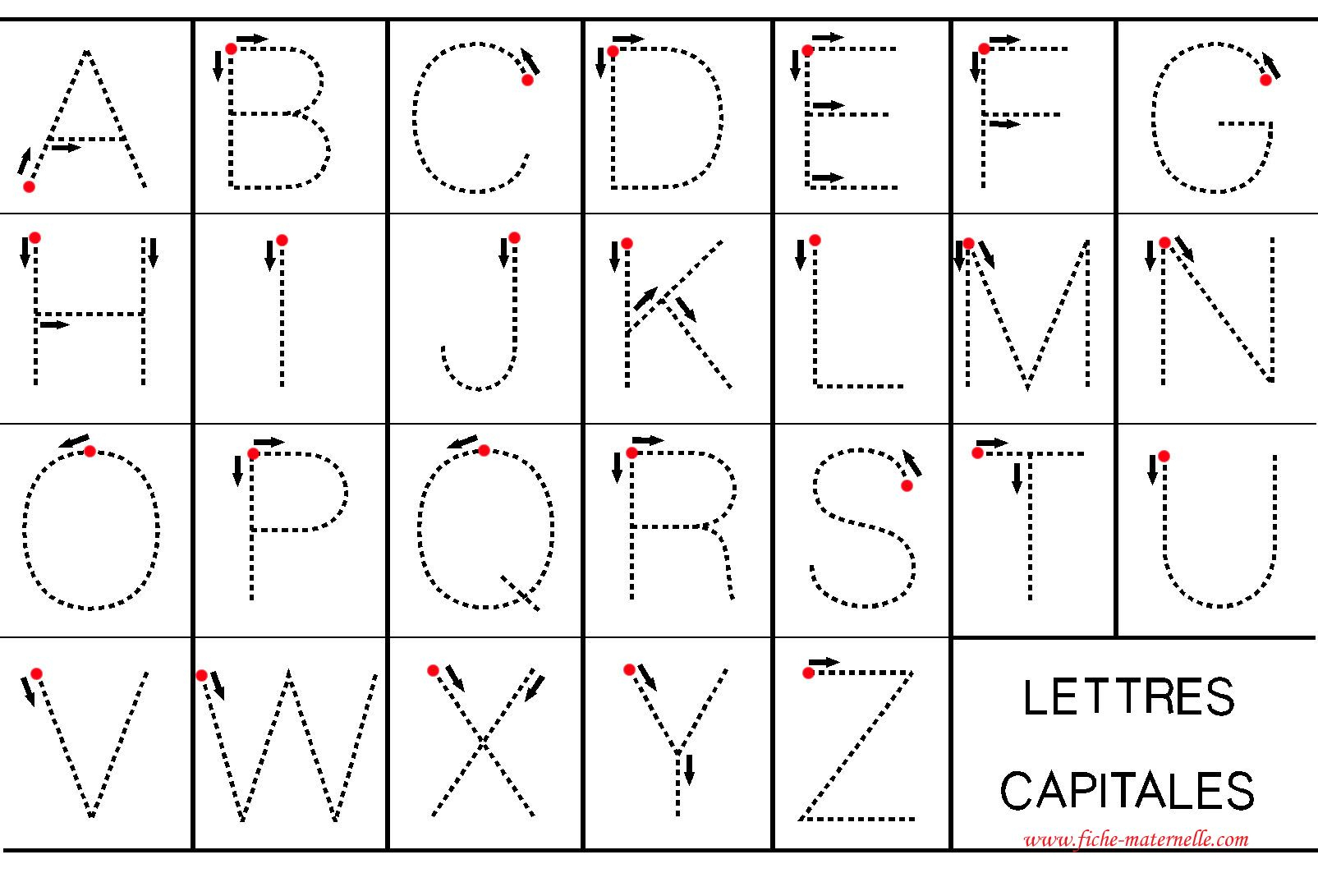 Lettres Capitales (Fiches-Maternelles) | Lettre A, Apprendre dedans Alphabet En Pointillé A Imprimer 
