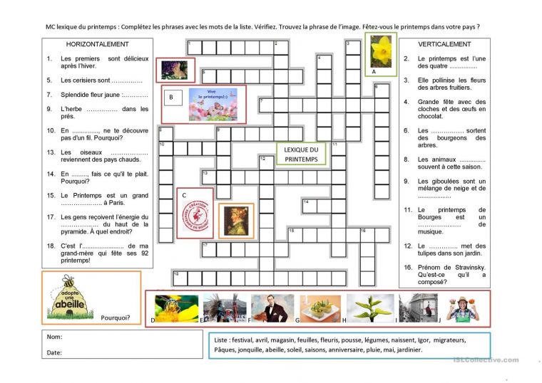 Lexique Du Printemps | Mots Mêlés Printemps, Printemps Et Fle tout Mots Croisés Gratuits À Imprimer Cycle 3