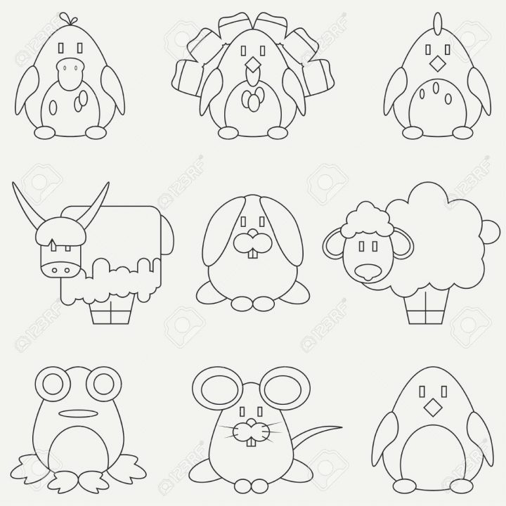 Ligne Plat Monochrome Jeu D'icônes Avec Des Animaux Mignons Pour Les  Produits Pour Bébés. Style De Dessin Animé. Petite Enfance. Nouveau Née.  Élément avec Jeux Pour Bébé En Ligne