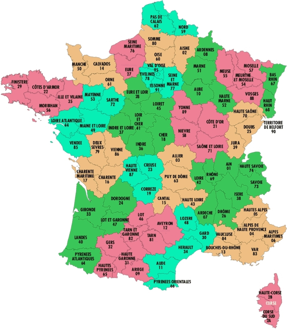 Liste Des Departements Francais &amp;amp; Regions Francaises 2019-2020 pour Carte Numero Departement 