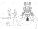 Livre De Coloriage: Prince Et Princesse Devant Le Château dedans Chateau De Princesse Dessin