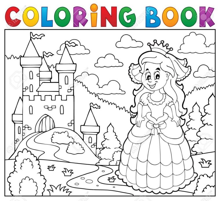 Livre De Coloriage Princesse Heureuse Près Du Château avec Dessin Chateau Princesse