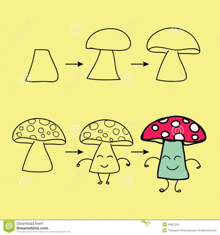 L'ordre D'étape Pour Dessiner Le Champignon Illustration encequiconcerne Dessiner Un Champignon