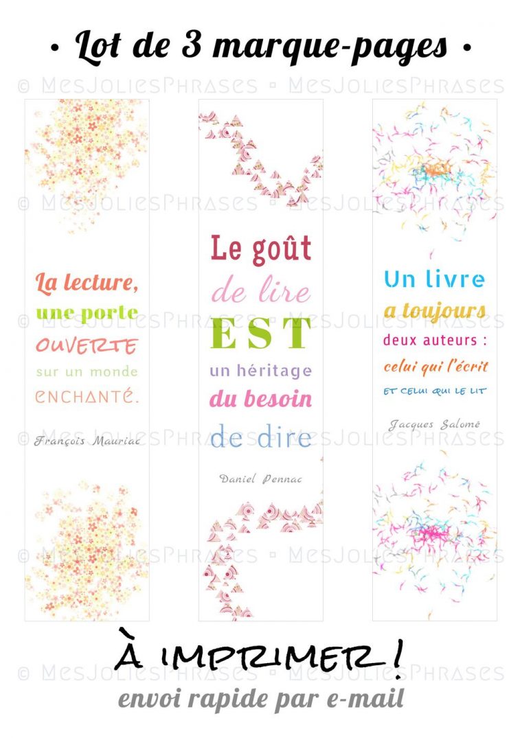 Lot De 3 Marque-Pages À Imprimer : Citations Sur La Lecture pour Marque Page Gratuit À Imprimer