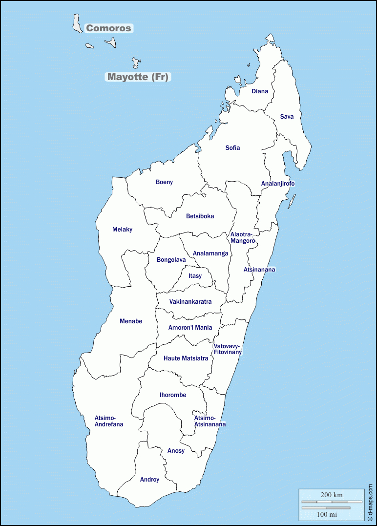 Madagascar Carte Géographique Gratuite, Carte Géographique tout Carte Des Régions Vierge