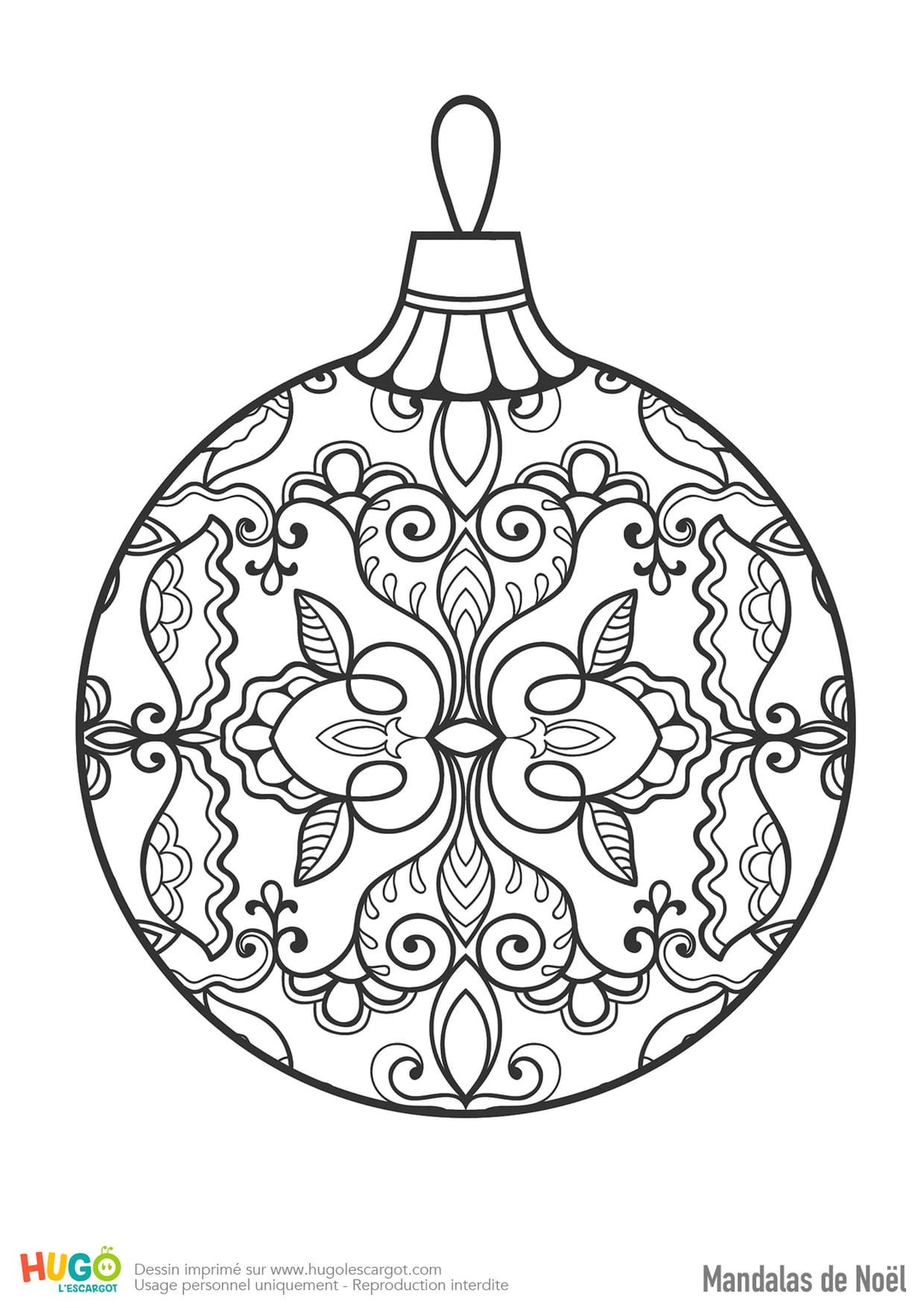 Mandala Boule De Noël à Hugo L Escargot Coloriage Mandala