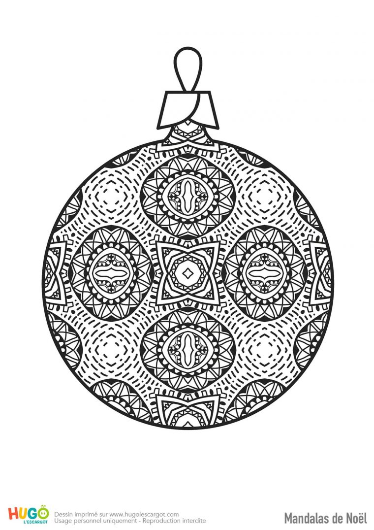 Mandala Boule De Noël avec Dessin Symétrique A Imprimer