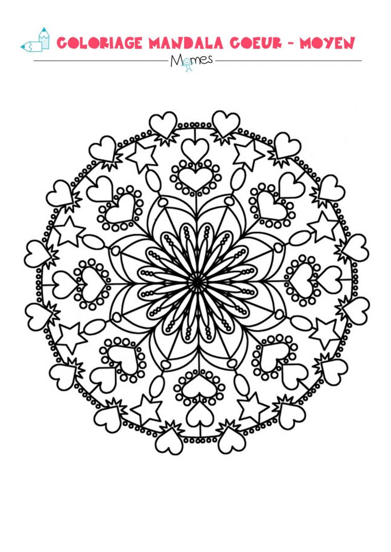 Mandala Coeur À Colorier – Moyen | Mandala Coeur, Coeur À pour Jeux De Coloriage De Rosace