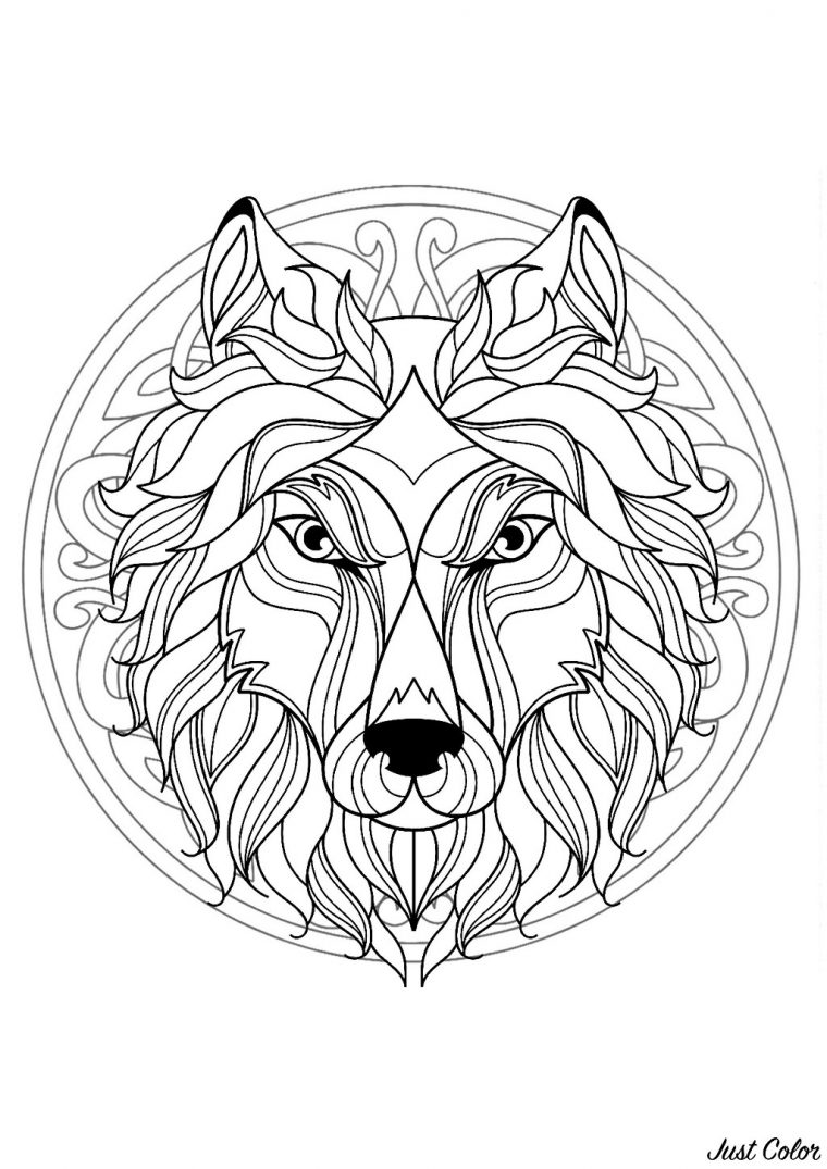 Mandala Gratuit Tete Loup – Coloriage Mandalas – Coloriages tout Jeux De Coloriage De Rosace