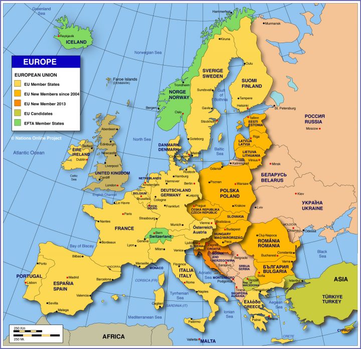 Map Of Europe – Member States Of The Eu – Nations Online Project destiné Carte D Europe Capitale