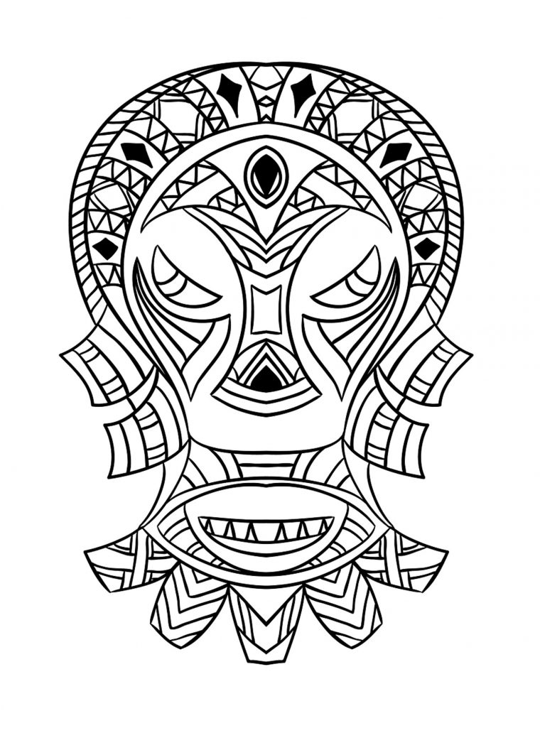 Masque Africain 4 – Afrique – Coloriages Difficiles Pour Adultes à Dessin Africain A Colorier