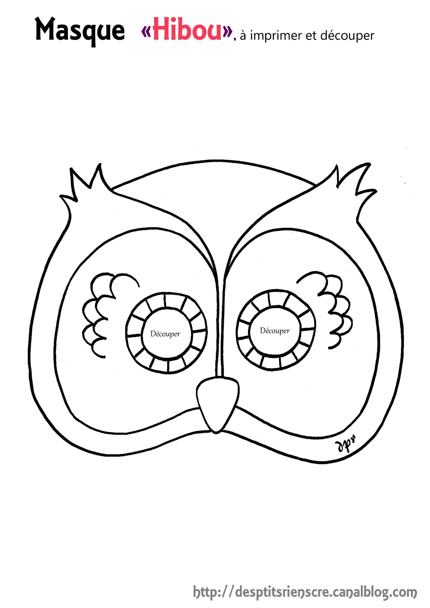 Masque Hibou Copie À Colorier | Masque Hibou, Coloriage à Masque Loup A Colorier