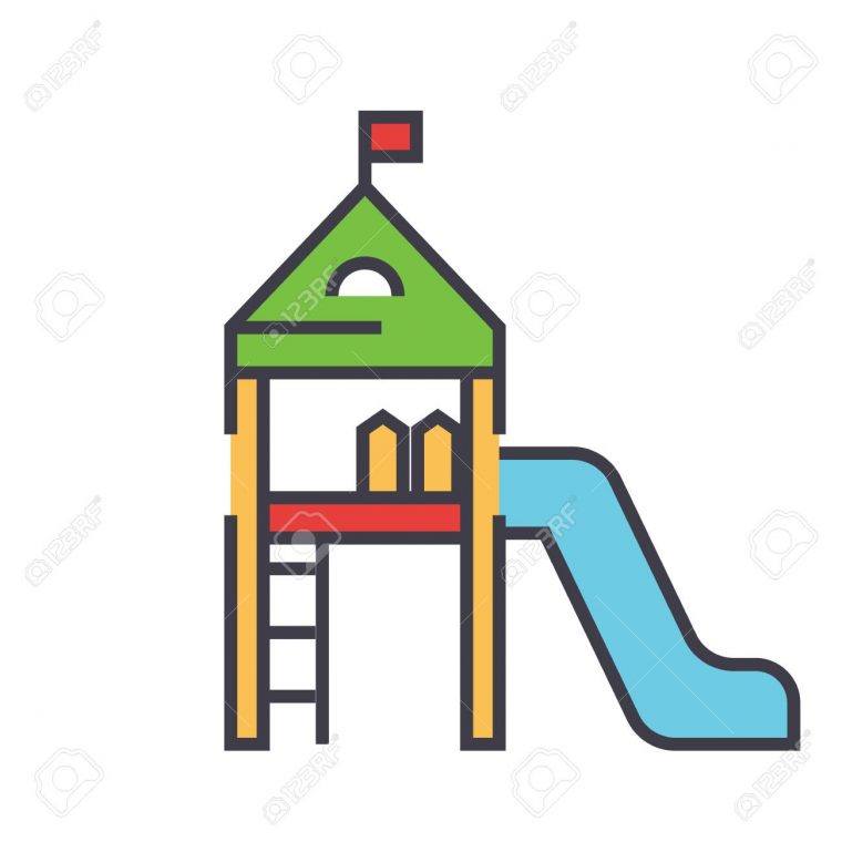 Matériel De Jeux Pour Enfants, Maison D'enfants, Concept De Maternelle.  Icône De Vecteur De Ligne. Avc Modifiable Illustration Linéaire Plat Isolé  Sur intérieur Jeux Maternelle En Ligne