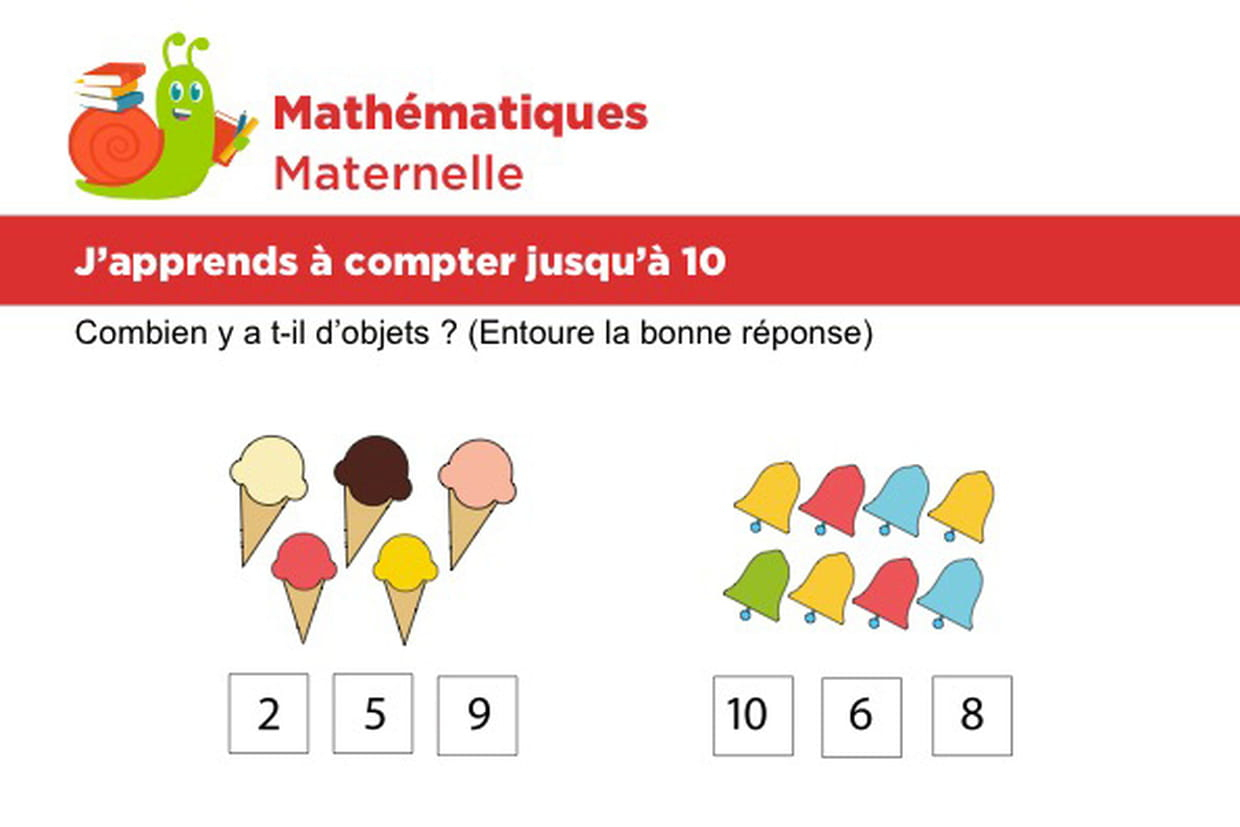 Mathématiques Fiche 3, J'apprends À Compter Jusqu'à 10 avec Apprendre A Compter Maternelle