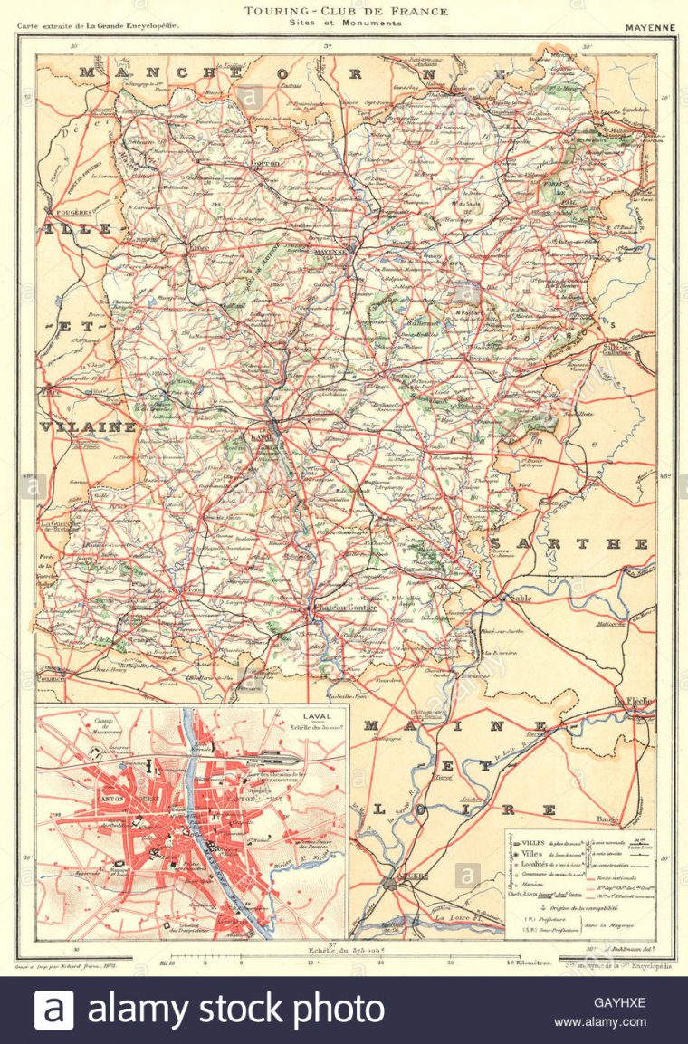 Mayenne: Département. Inset City Town Map Plan Of Laval avec Carte Avec Departement