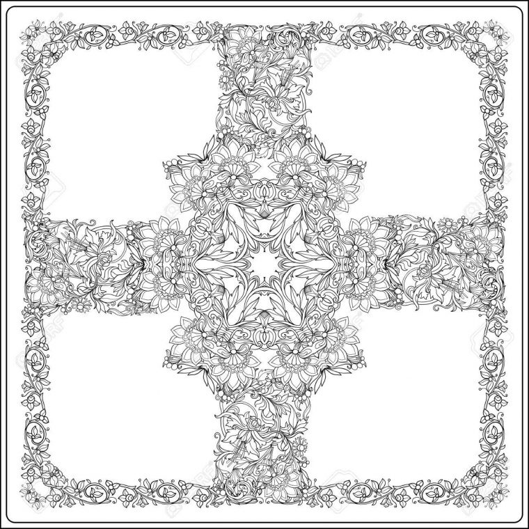 Médiéval Motif Floral Royal. Décoratif Arabesque Symétrie. Livre À Colorier  Pour Les Adultes Et Les Enfants Plus Âgés. Outline Dessin De Coloriage destiné Dessin Symétrique A Imprimer