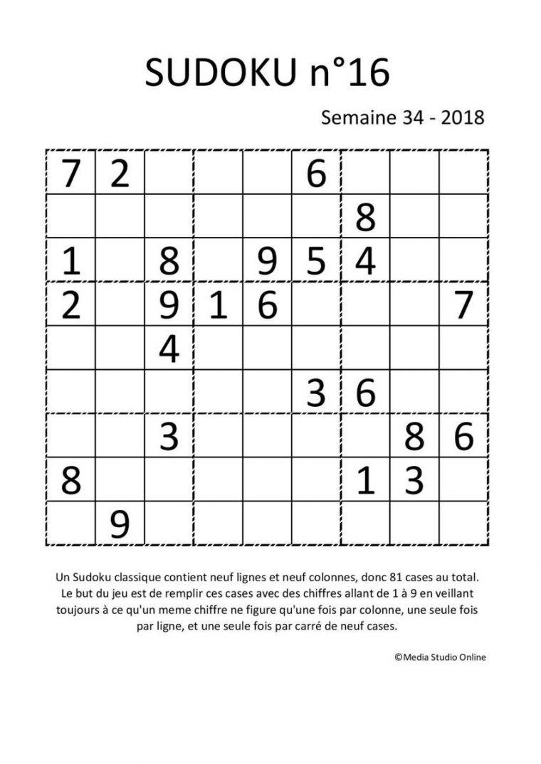 Melanie Rollin On Twitter: "sudoku N°16 – Semaine 34 – 2018 destiné Jeu Le Sudoku