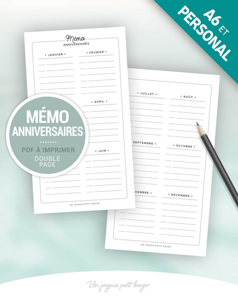 Mémo Anniversaire À Imprimer Pour Planner Personal Ou A6, 1 serapportantà Calendrier Anniversaire À Imprimer