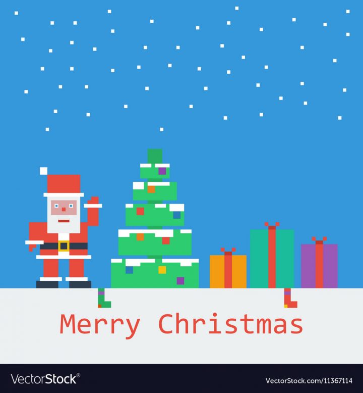 Merry Christmas Poster Flat Pixel Art serapportantà Pixel Art De Noël