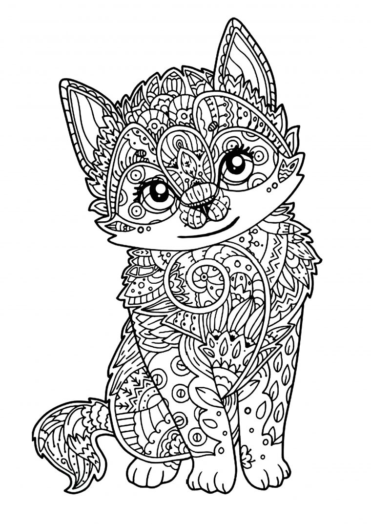 Mignon Chaton – Chats – Coloriages Difficiles Pour Adultes dedans Coloriage De Chat De Noel