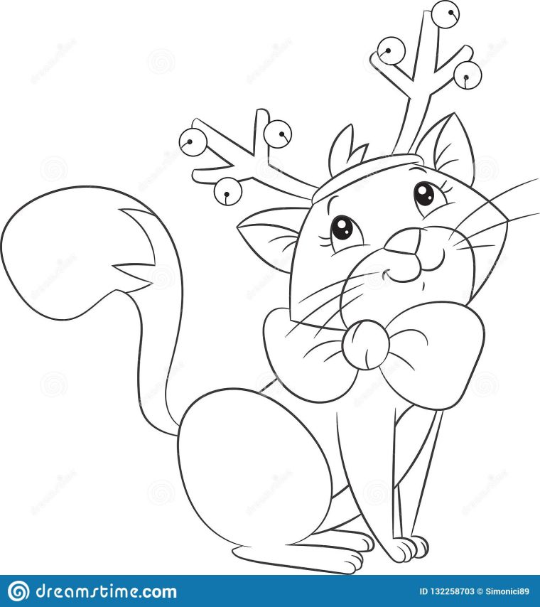 Mignon Peu De Chat De Noël Avec Des Andouillers De Renne encequiconcerne Coloriage De Chat De Noel