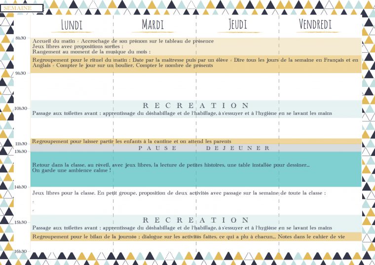 Modèle De Semainier – Les Activités De Maman concernant Jeux Pour Petite Section