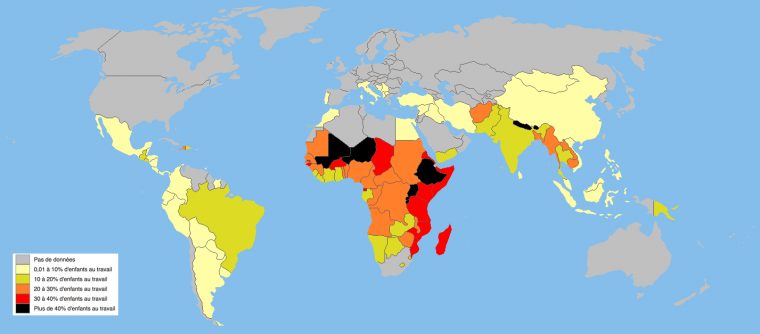 Monde – Travail Des Enfants (2003) • Carte • Populationdata intérieur Carte Du Monde Enfant