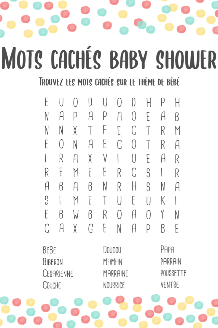 Mots Cachés Baby Shower, Jeu Pour Baby Shower, Collection concernant Jeux Des Mots Cachés 